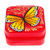 Hand-painted jewelry box, 'Strawberry Illusion' - Butterfly-Themed Painted Strawberry Faux Leather Jewelry Box