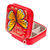 Hand-painted jewelry box, 'Strawberry Illusion' - Butterfly-Themed Painted Strawberry Faux Leather Jewelry Box