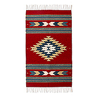 Zapotec wool rug, 'Russet Gem' (2.5x4) - Artisan-Made Zapotec-Themed Russet and Blue Wool Rug (2.5x4)