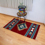 Zapotec wool rug, 'Russet Gem' (2.5x4) - Artisan-Made Zapotec-Themed Russet and Blue Wool Rug (2.5x4)