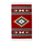 Zapotec wool rug, 'Russet Gem' (2.5x4) - Artisan-Made Zapotec-Themed Russet and Blue Wool Rug (2.5x4)