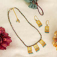 Gold-plated crystal beaded jewelry set, 'Golden Festival' - Papel Picado-Themed 18k Gold-Plated Crystal Bead Jewelry Set