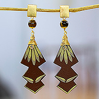 Gold-accented agate dangle earrings, 'Chocolate Splendor' - 24k Gold-Accented Agate Dangle Earrings in Chocolate Hues