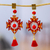 Gold-accented agate dangle earrings, 'Crimson Empress' - Maya-Inspired Red Agate Dangle Earrings with Gold Accents