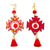 Gold-accented agate dangle earrings, 'Crimson Empress' - Maya-Inspired Red Agate Dangle Earrings with Gold Accents