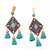 Gold-accented chandelier earrings, 'Lagoon Princess' - Folk Art Chandelier Earrings with Recon Turquoise Jewels