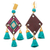 Gold-accented chandelier earrings, 'Lagoon Princess' - Folk Art Chandelier Earrings with Recon Turquoise Jewels