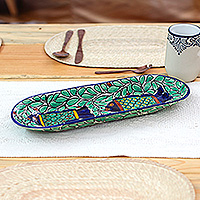 Ceramic platter, 'Fish Fiesta' - Talavera-Inspired Ceramic Fish-Themed Platter from Mexico