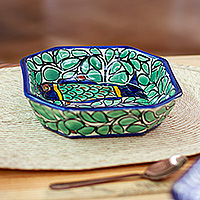 Ceramic dessert bowls, 'Fish Fiesta' (pair) - Fish and Leaf-Themed Talavera Ceramic Dessert Bowl Pair