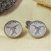 Silver cufflinks, 'Aries Totem' - Aries-Themed Minimalist Silver Cufflinks Crafted in Mexico