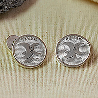 Silver cufflinks, 'Taurus Totem' - Minimalist Taurus Zodiac Silver Cufflinks Crafted in Mexico