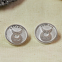 Silver cufflinks, 'Aquarius Totem' - Aquarius-Themed Modern Round Silver Cufflinks from Mexico