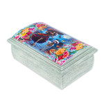 Decoupage jewelry box, 'Catrina Illusion' - Handmade Pinewood Jewelry Box with Catrina-Themed Decoupage