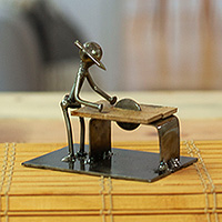 Recycled metal figurine, 'Handy Carpenter' - Carpenter at Work Recycled Metal Figurine from Mexico