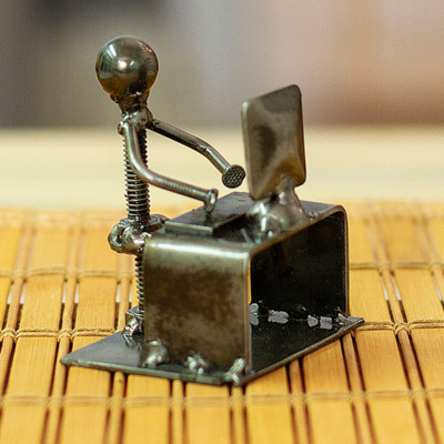 Recycled metal figurine, 'Busy at the Office' - Man at Office Desk Eco-Friendly Recycled Metal Figurine