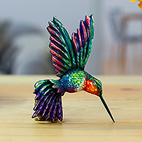 Wood magnet, 'Hummingbird Instant' - Hummingbird-Themed Hand-Painted Pinewood Magnet from Mexico