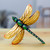 Wood magnet, 'Splendorous Fluttering' - Hand-Carved Pinewood Dragonfly Magnet in Golden and Green