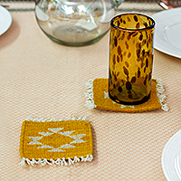 Wool coasters, 'Amber Age' (set of 4) - Geometric-Patterned 4-Piece Wool Coaster Set in Amber Hues