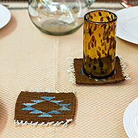 Wool coasters, 'Copper Age' (set of 4) - Folk Art-Themed 4-Piece Wool Coaster Set in Copper Hues