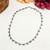 Sterling silver link necklace, 'Wild Petals' - Polished and Oxidized Sterling Silver Spring Link Necklace