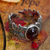 Garnet wrap ring, 'Blissful Wine' - Wine-Inspired Leafy Wrap Ring with a Natural Garnet Jewel