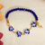 Gold-accented ceramic link bracelet, 'My Cobalt Blue Romance' - Gold-Accented Blue Ceramic and Crystal Link Heart Bracelet