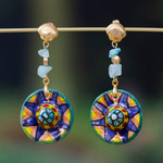 Gold-accented ceramic and crystal dangle earrings, 'Joyous Hats' - Traditional Hat-Themed Ceramic and Crystal Dangle Earrings