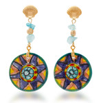 Gold-accented ceramic and crystal dangle earrings, 'Joyous Hats' - Traditional Hat-Themed Ceramic and Crystal Dangle Earrings