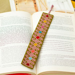 Cotton bookmark, 'Tale of Heritage' - Diamond-Patterned Olive Green and Mauve Cotton Bookmark
