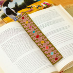 Cotton bookmark, 'Tale of Heritage' - Diamond-Patterned Olive Green and Mauve Cotton Bookmark