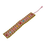 Cotton bookmark, 'Tale of Heritage' - Diamond-Patterned Olive Green and Mauve Cotton Bookmark