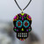 Art glass pendant necklace, 'Underworld Class' - Day of the Dead-Themed Colorful Art Glass Pendant Necklace