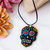 Art glass pendant necklace, 'Underworld Class' - Day of the Dead-Themed Colorful Art Glass Pendant Necklace