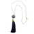Gold-accented ceramic pendant necklace, 'Talavera Elegance' - Talavera Blue Ceramic Pendant Necklace with Gold Accents