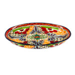 Ceramic platter, 'Hacienda Tales' - Mexican-Made Painted Hacienda-Themed Floral Ceramic Platter