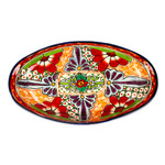 Ceramic platter, 'Hacienda Tales' - Mexican-Made Painted Hacienda-Themed Floral Ceramic Platter