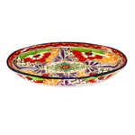 Ceramic platter, 'Hacienda Tales' - Mexican-Made Painted Hacienda-Themed Floral Ceramic Platter