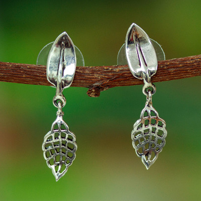 Sterling silver dangle earrings, 'Leafy Days' - Leafy-Shaped High-Polished Sterling Silver Dangle Earrings