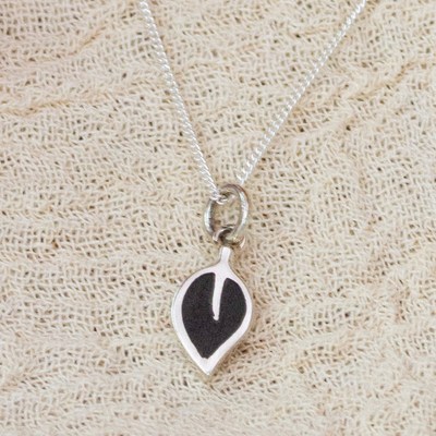 Wood-accented sterling silver pendant necklace, 'Genuine Forest' - Leaf-Themed Bocote Wood and Sterling Silver Pendant Necklace