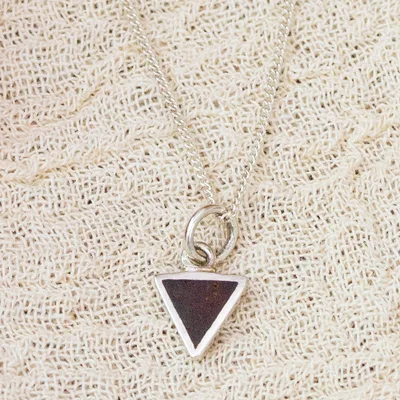 Wood-accented sterling silver pendant necklace, 'Balanced Forest' - Modern Wood and Sterling Silver Triangle Pendant Necklace