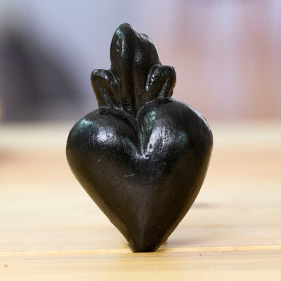 Ceramic wall accent,  'Powerful Heart' - Traditional Barro Negro Ceramic Wall Accent Made in Mexico