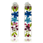 Natural flower drop earrings, 'Rectangular Glam' - Rectangular Drop Earrings with Resin-Coated Natural Flowers