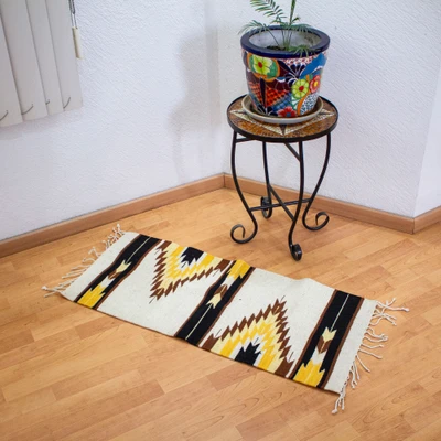 Zapotec wool area rug, 'Ancestral Lightning' (1x3) - Handwoven Zapotec Geometric-Themed 1x3 100% Wool Area Rug