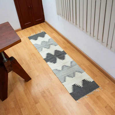 Zapotec wool runner, 'Grey Trends' (1x6) - Minimalist Zapotec Grey and Beige 100% Wool Runner (1x6)