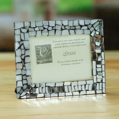 Glass photo frame, 'Shimmering Beloved' (3x4) - Mirror Glass Photo Frame Handmade by Mexican Artisans (3x4)