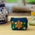 Embroidered cotton coin purse, 'Bloom of Autumn' - Blue and Ginger Floral Embroidered 100% Cotton Coin Purse