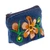 Embroidered cotton coin purse, 'Bloom of Autumn' - Blue and Ginger Floral Embroidered 100% Cotton Coin Purse