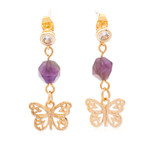 Gold-plated amethyst and cubic zirconia dangle earrings, 'Magenta Butterfly' - Gold-Plated Amethyst Cubic Zirconia Butterfly Earrings