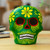 Ceramic wall art, 'Face of the Mystic Underworld' - Day of the Dead Floral-Themed Green Skull Ceramic Wall Art