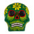 Ceramic wall art, 'Face of the Mystic Underworld' - Day of the Dead Floral-Themed Green Skull Ceramic Wall Art